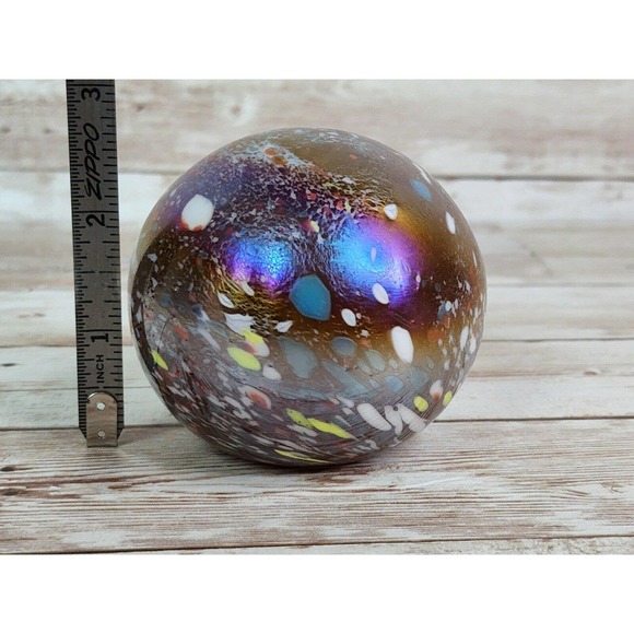 Tom St Clair 1994 Studio Glass Iridescent Speckle Abstract Paperweight Galaxy 3" - Picture 10 of 11